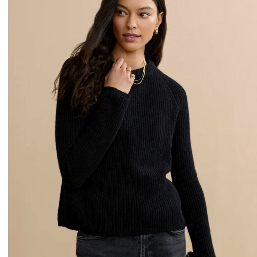 Jenni Kayne S Iconic 100% Cashmere $425 Fisherman Sweater Crewneck Black NWT!